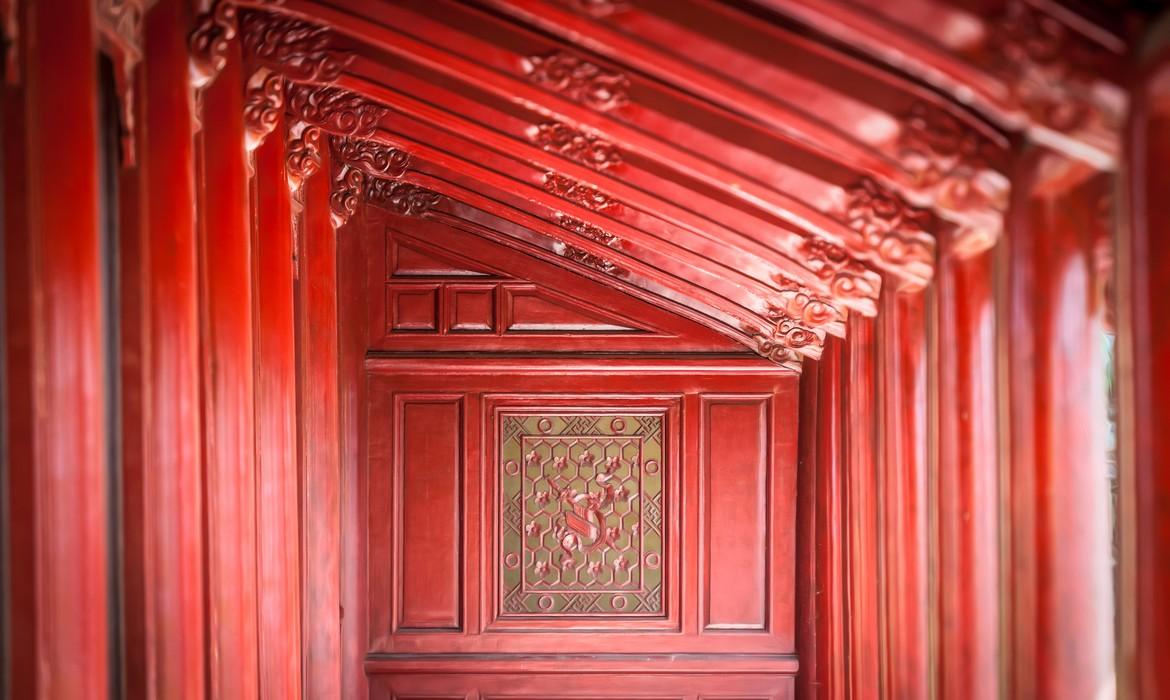 Red wooden hall in Citadel of Hue, Hue