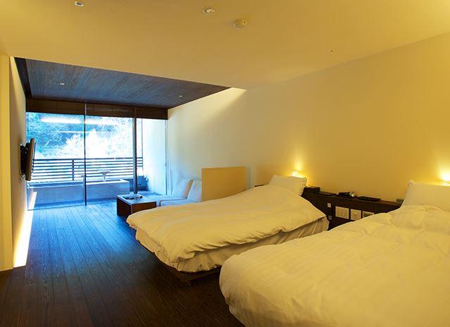 Modern room with open air bath, Fujiya Ryokan