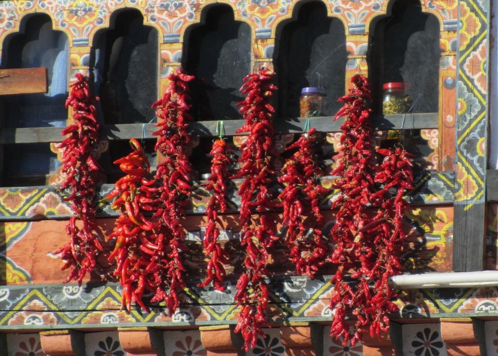 Drying chillis, Bhutan