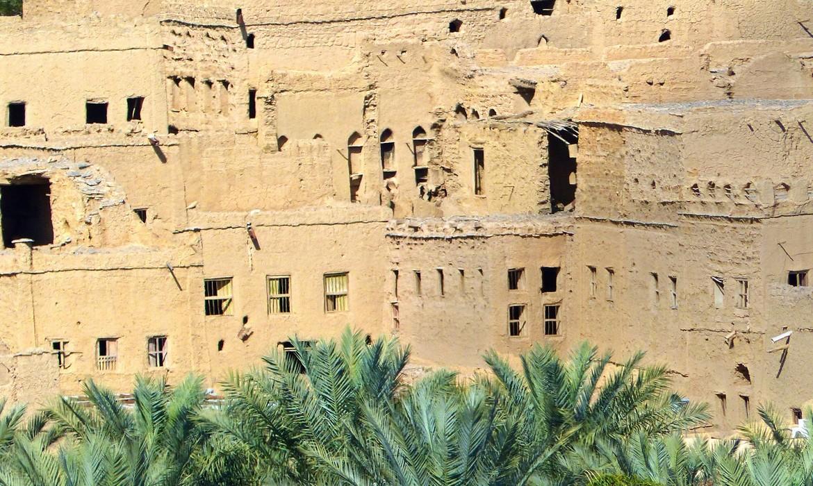 View of the ruined village of Al Hamra