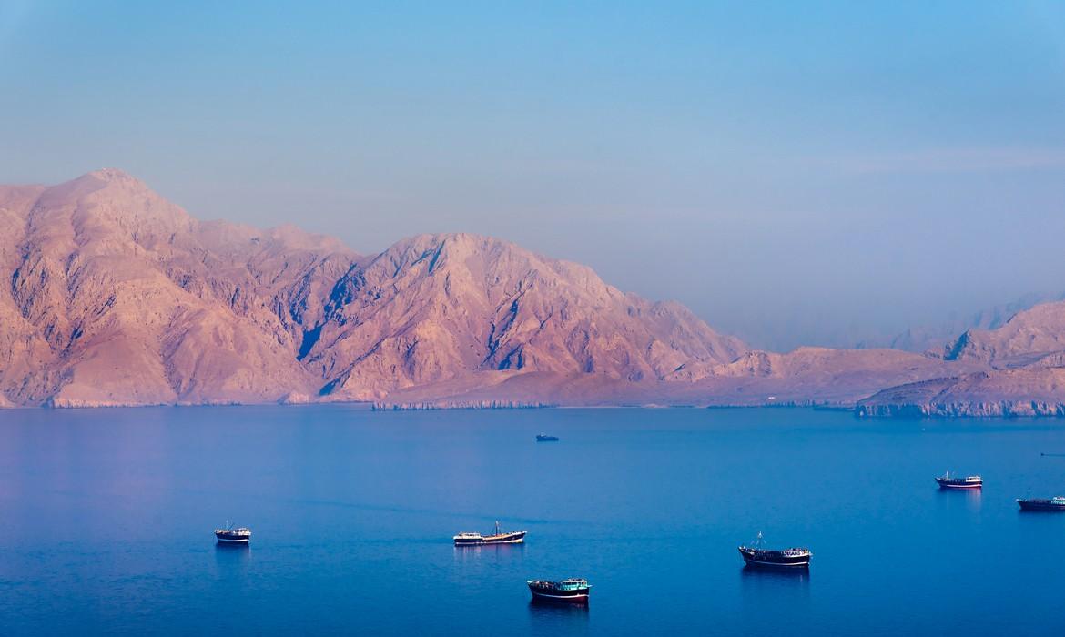 Sunset over fjords near Khasab