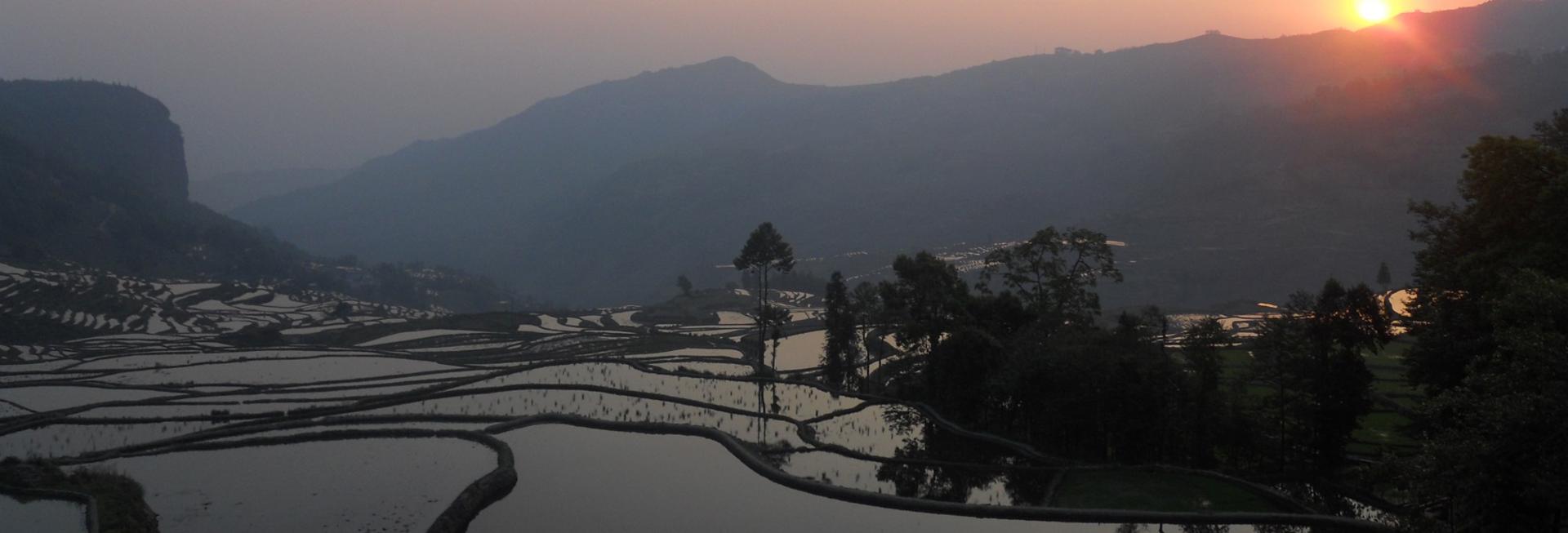 Sunrise sunset at Yuanyang rice terraces, Yunnan