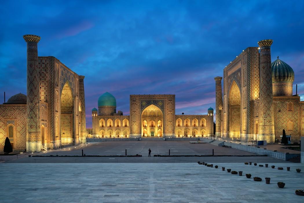 Registan Square at night