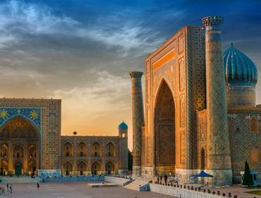 Samarkand Registan Square at sunset