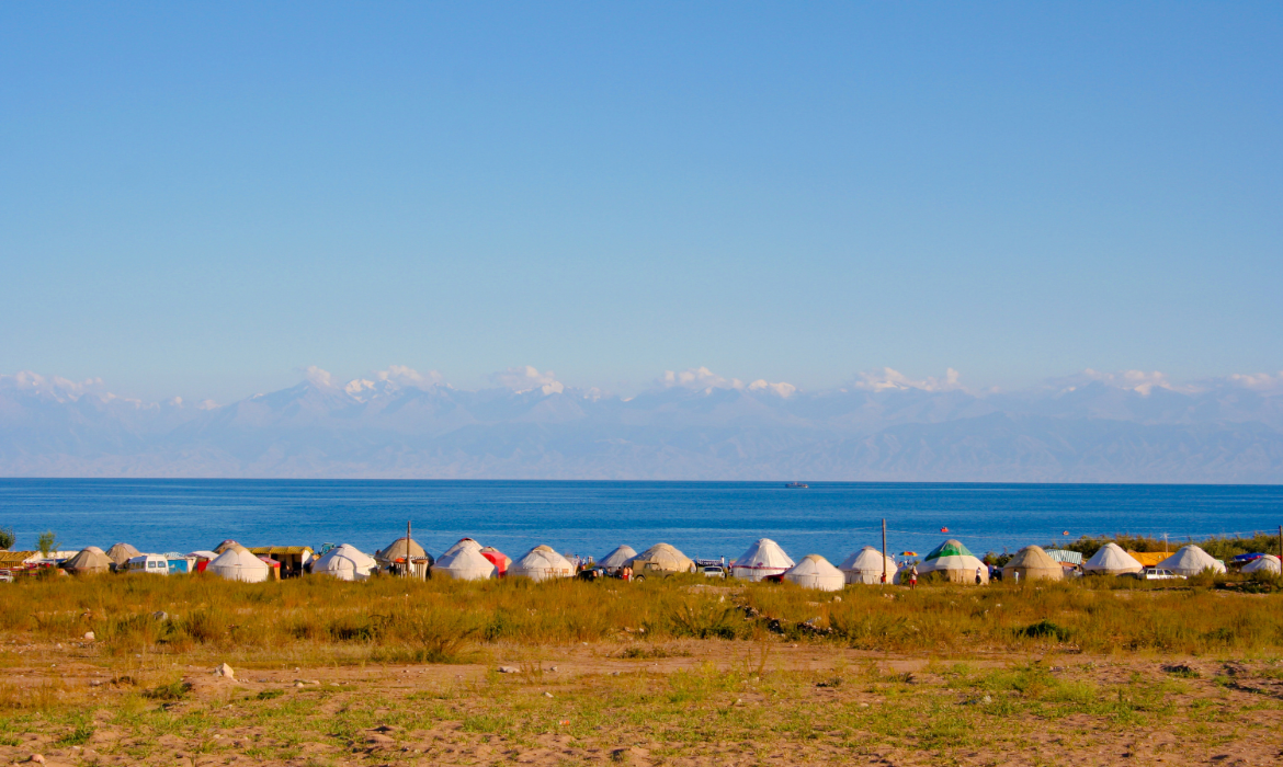Yurts alongside Lake Issyk-Kul